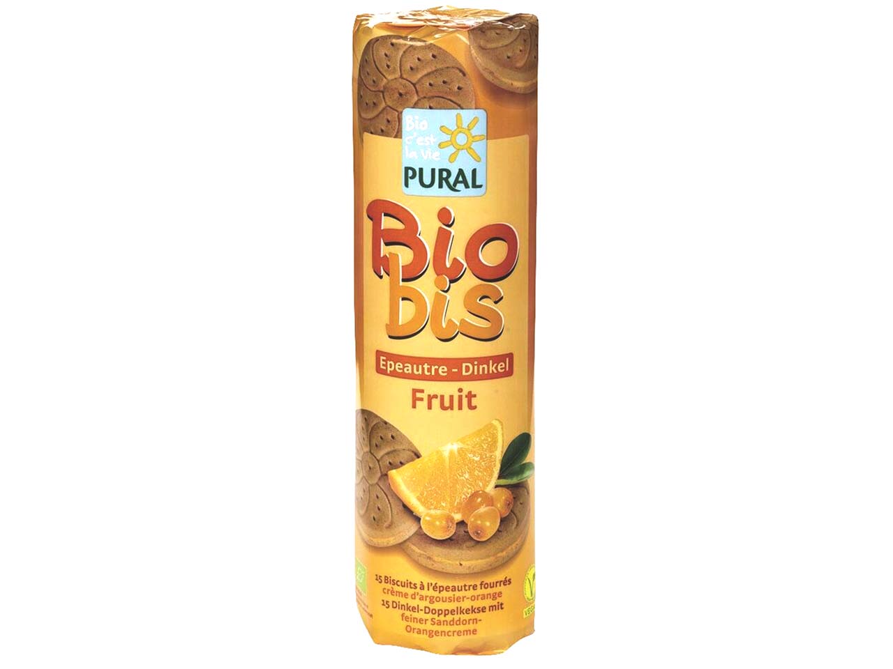 PURAL Bio-Dinkel-Doppelkekse mit Sanddorn-Orange "Biobis Fruit", 300 g