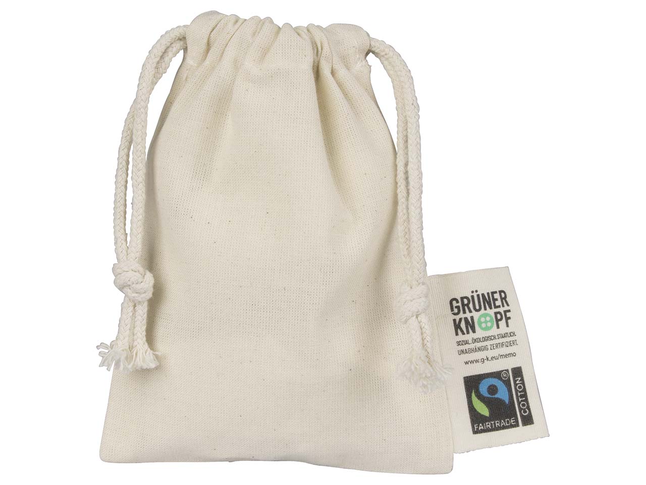 memo Bio-Baumwoll-Zuziehbeutel, mit Fairtrade-Siegel,natur,10x14cm
