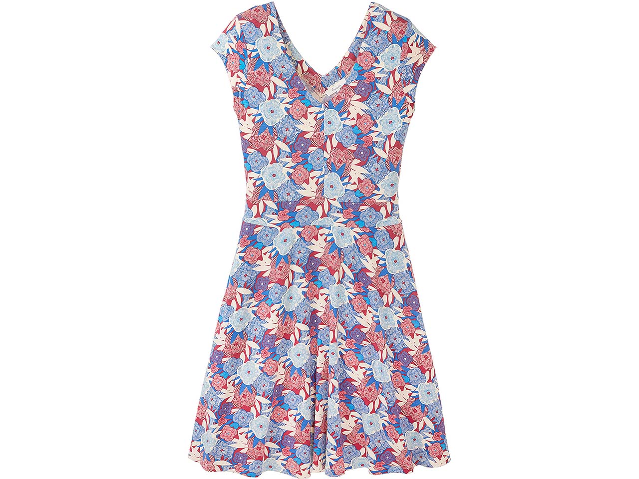 tranquillo Damen-Mini-Kleid mit weitgeschnittenem Rockteil und Taschen, blue bloom, Gr. L
