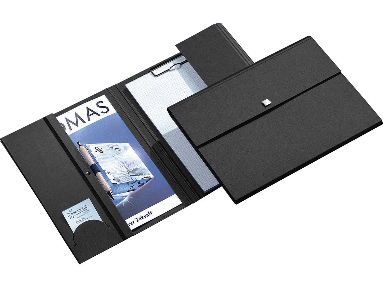 Tagungsmappe 'Elegance exclusiv' schwarz, A4, Blockklemme, Drckknopfverschluss