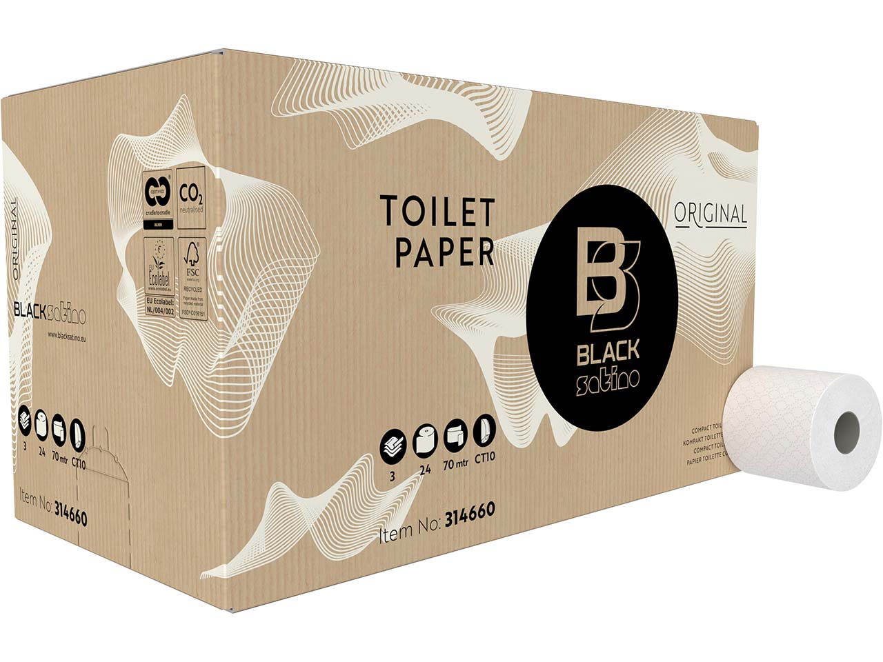 BlackSatino Toilettenpapier 3-lagig, 24 Rollen á 500 Blatt