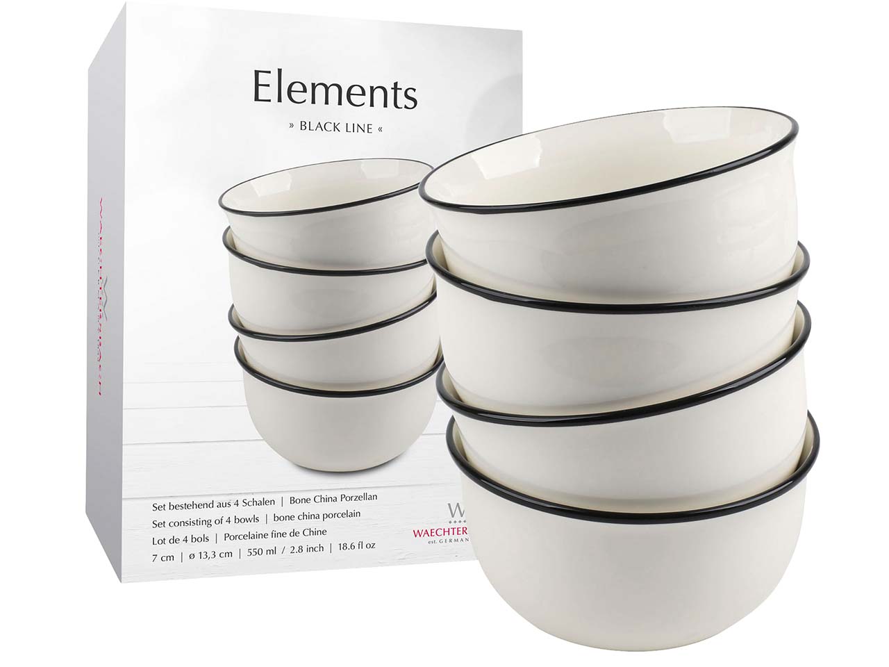 4 Waechtersbach Müslischalen 'Elements' black line