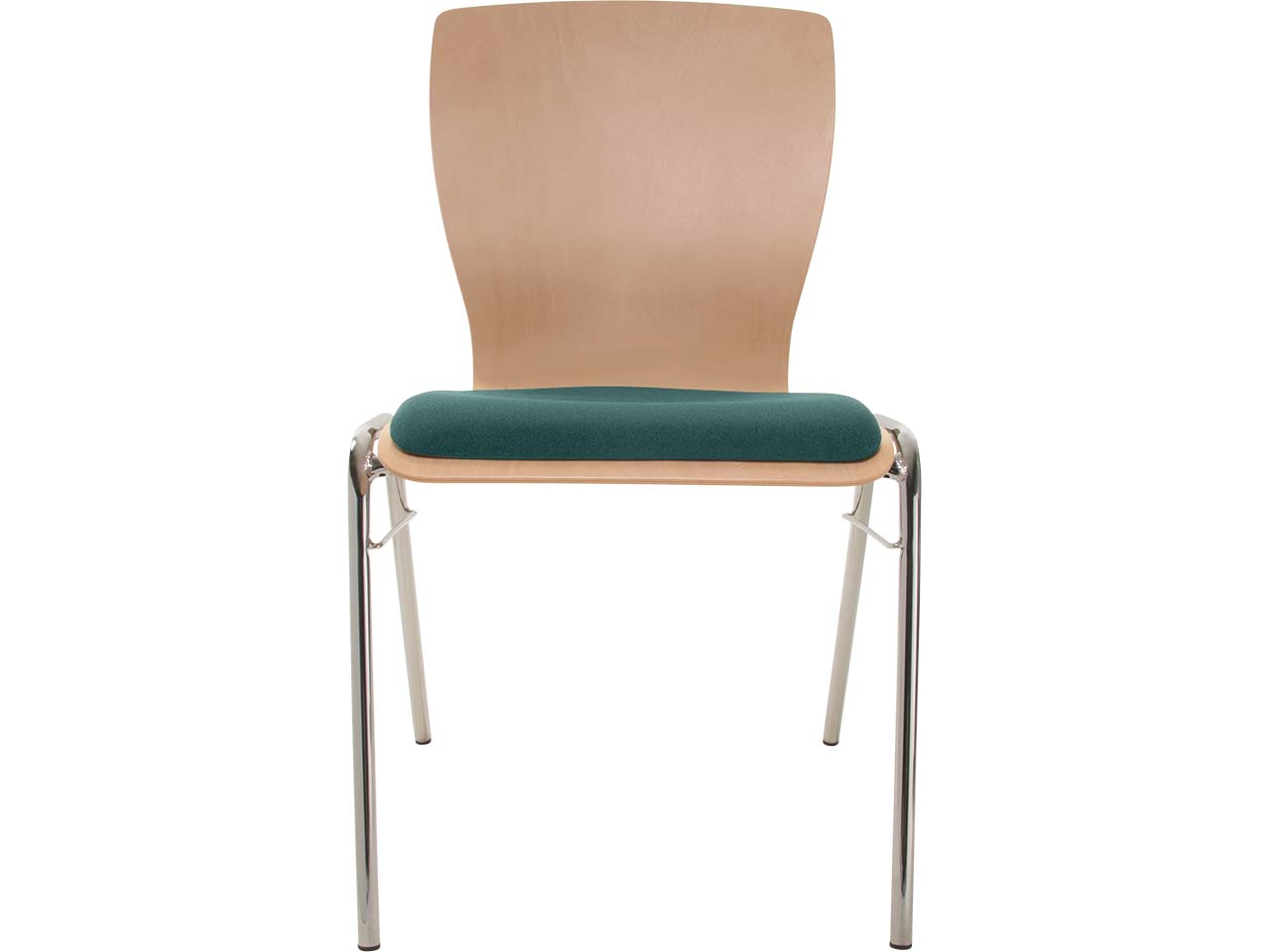 Besucherstuhl "A29" Buche, Gestell verchromt, Steg, Sitzpolster dunkelgrün