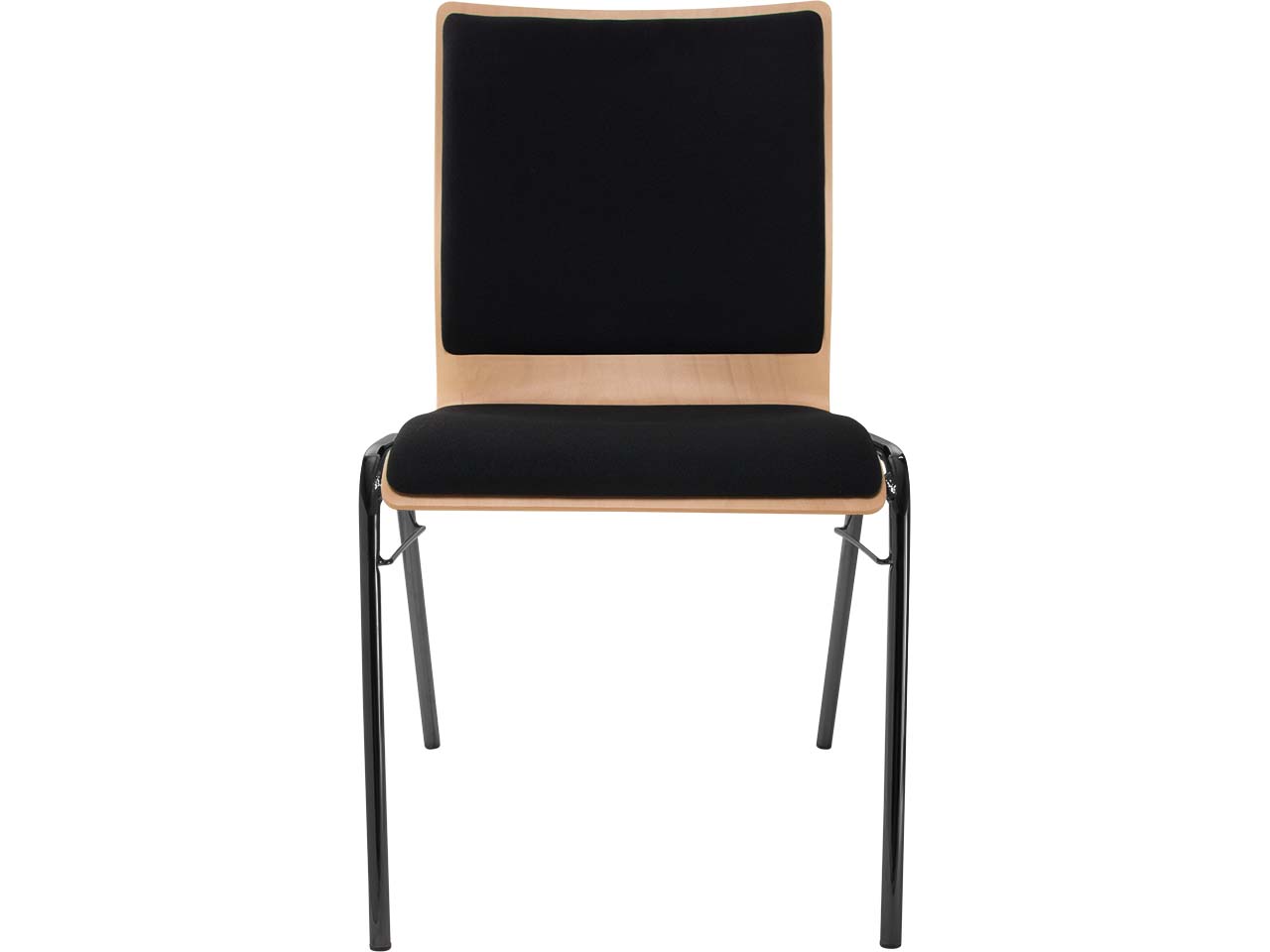 Besucherstuhl "A45" Buche lackiert, Gestell schwarz, Steg, Sitz- und Rückenpolster schwarz