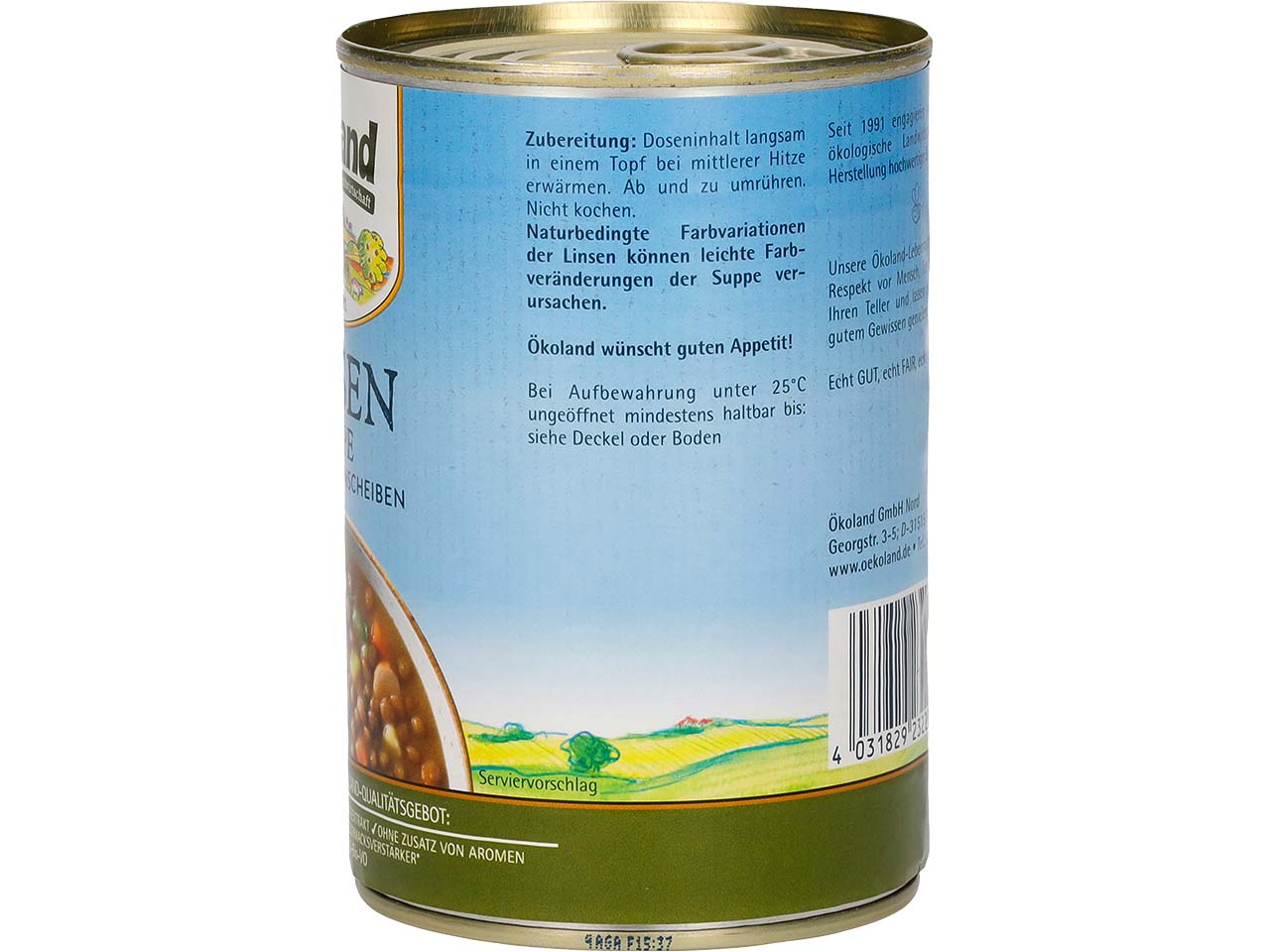 Ökoland Bio-Linsensuppe mit Würstchen, 400 g