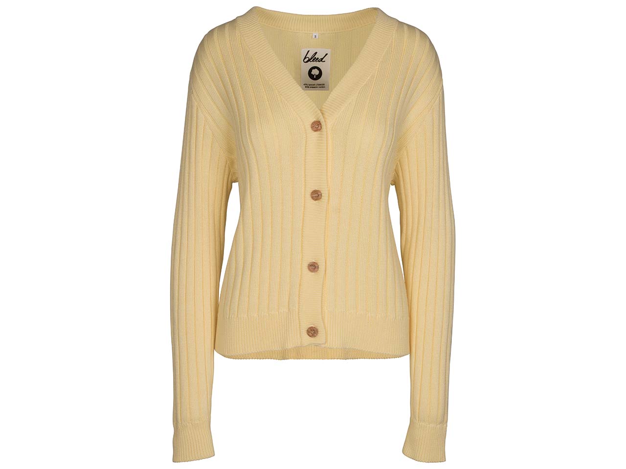 bleed Damen-Cardigan "ComfyKnit" mit Knopfleiste, gelb, Gr. L