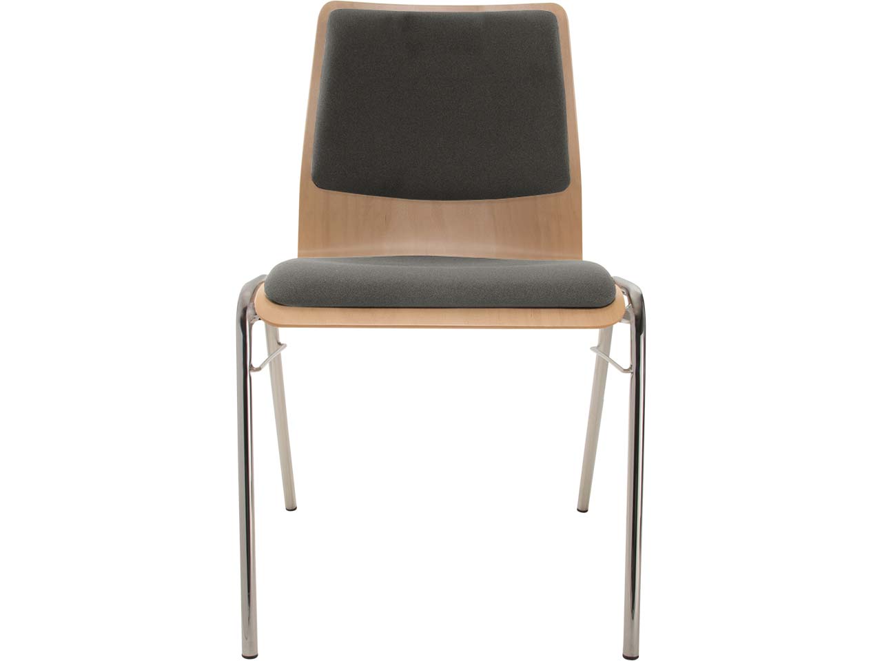 Besucherstuhl "A1" Buche lackiert, Gestell verchr., Steg, Sitz- und Rückenpolster grau