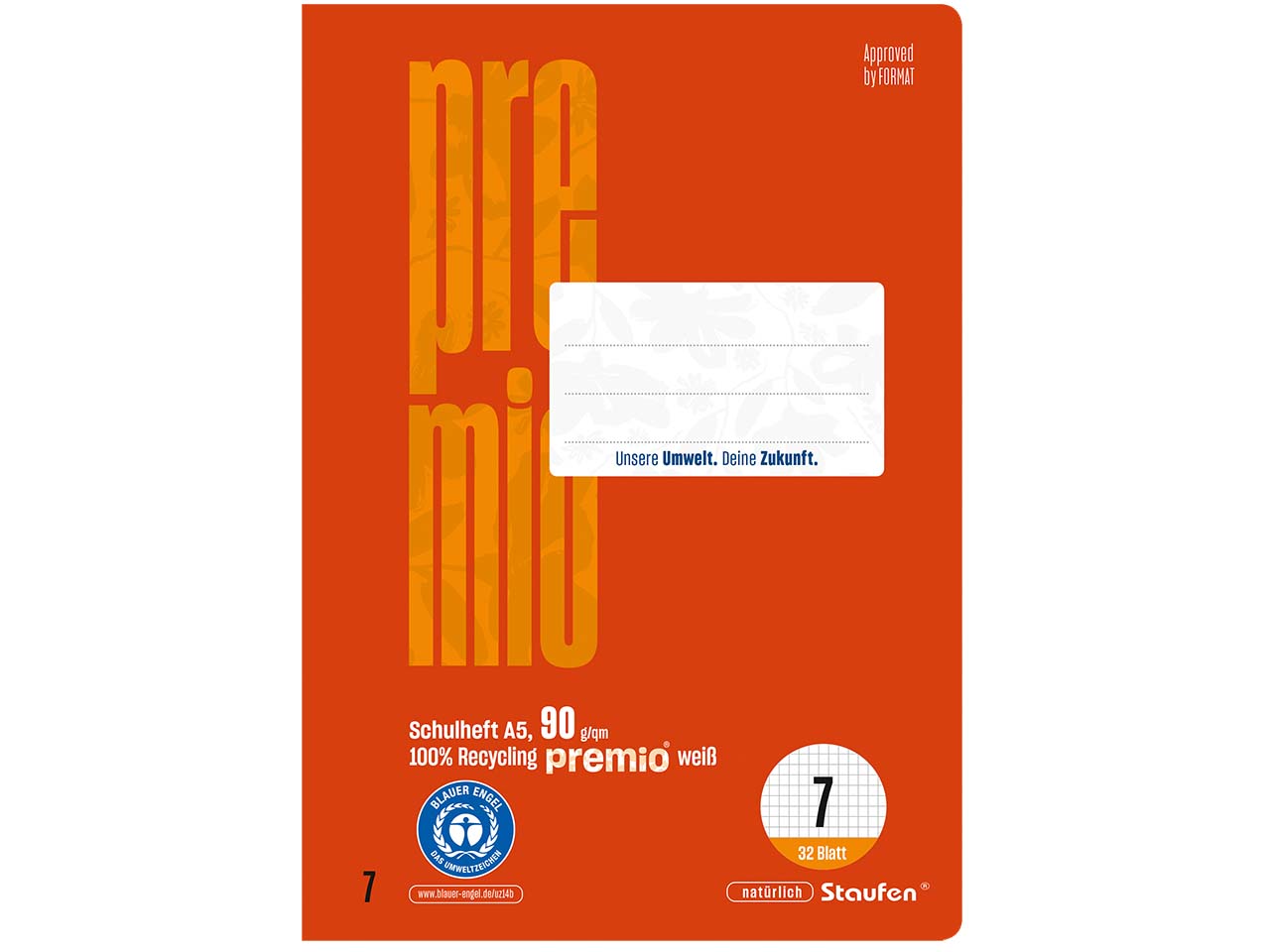Staufen "Premio" Schulheft DIN A5, 32 Blatt, 90 g/m², Lineatur 7