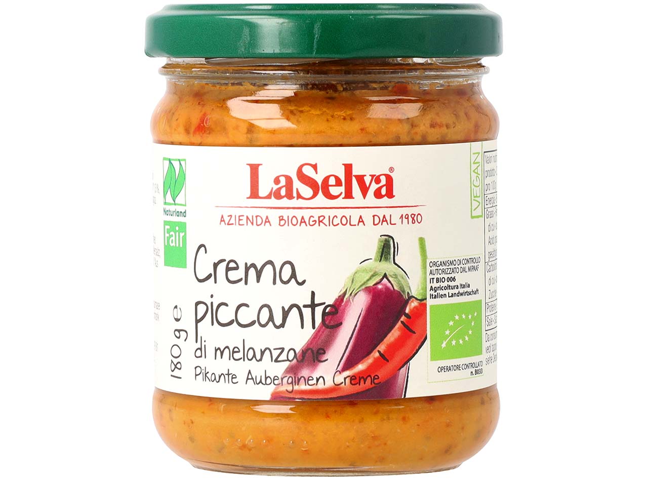 LaSelva Bio-Brotaufstrich Auberginencreme, pikant, 180 g