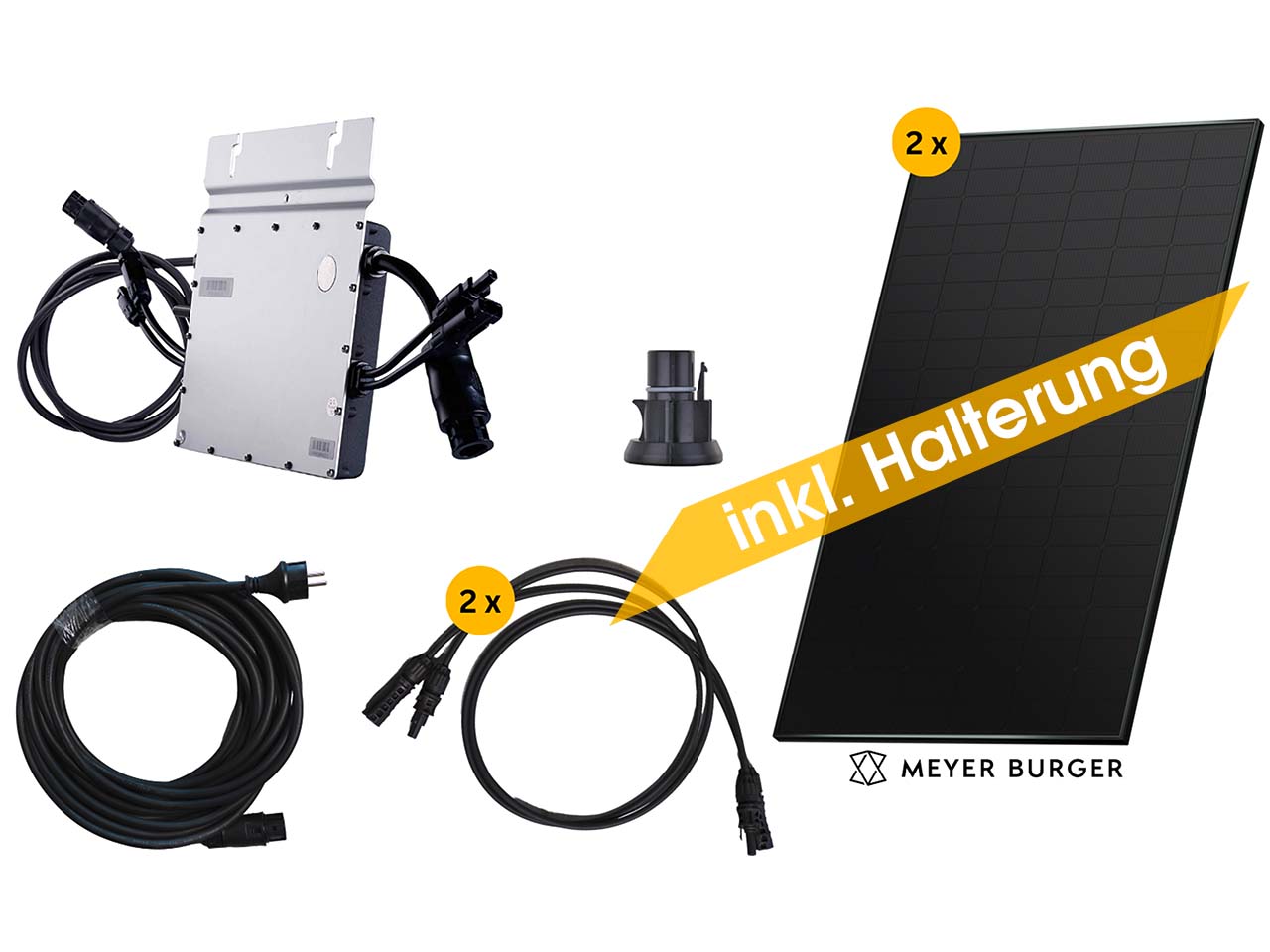 Balkonkraftwerk "Meyer Burger", 5m Kabel, 800W Wechselrichter, Trapezblechdachhalterung