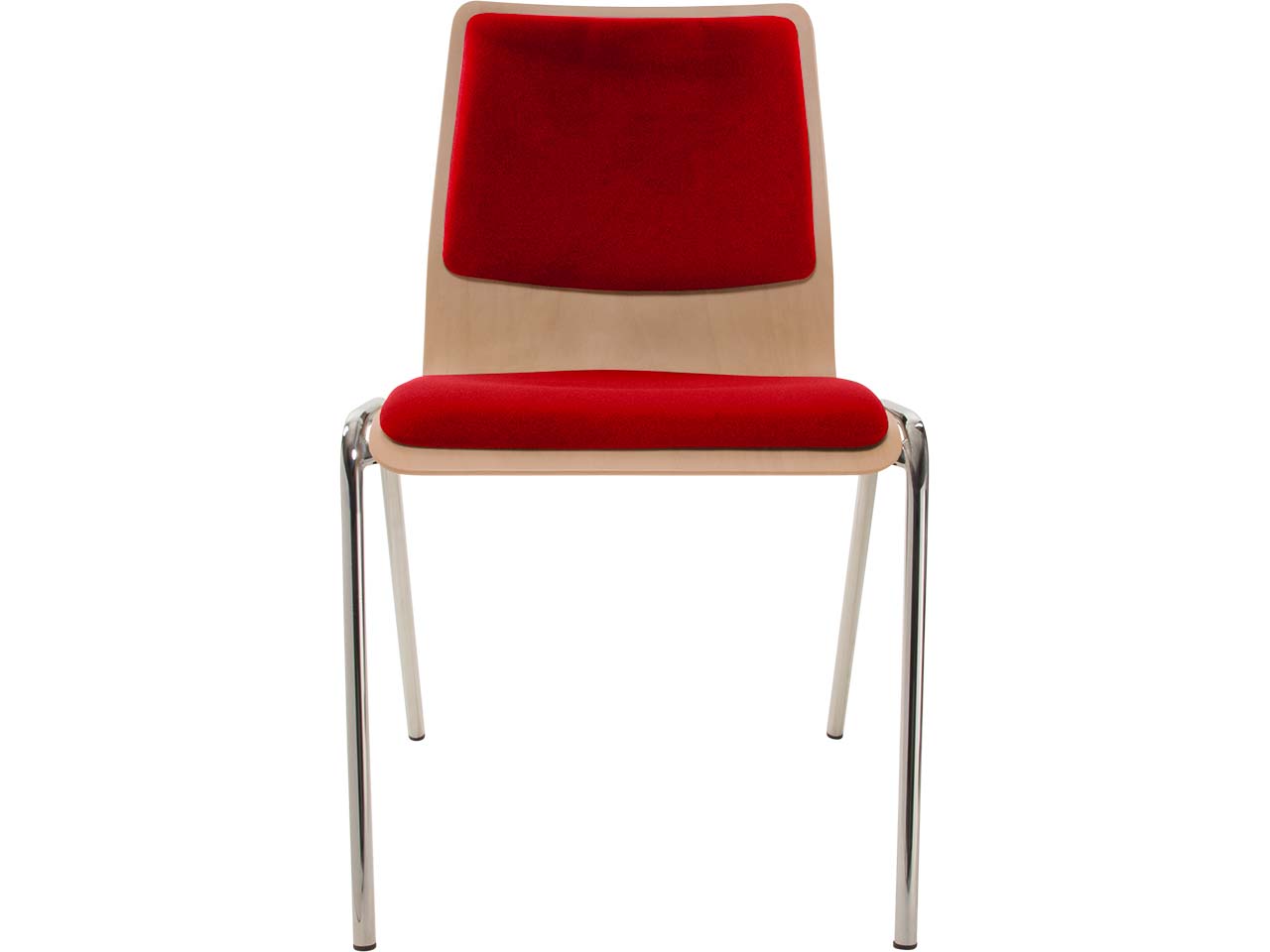 Besucherstuhl "A1" Buche lackiert, Gestell verchromt, Sitz- und Rückenpolster rot
