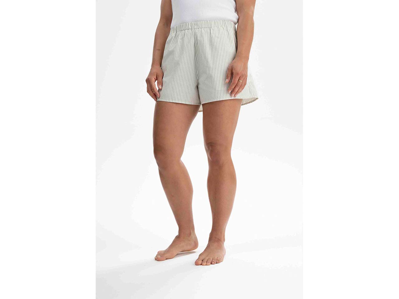 MELA Bio-Damen-Pyjamashort "VANIKA" aus Perkal, thymian/naturweiß, Gr. S