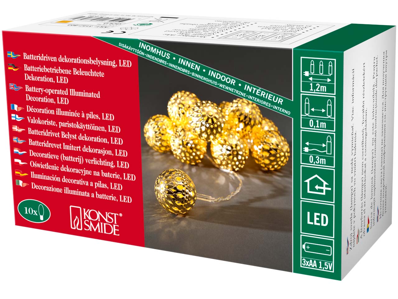 Konstsmide LED-Dekolichterkette "Kugeln" gold, 10 Dioden warmweiß