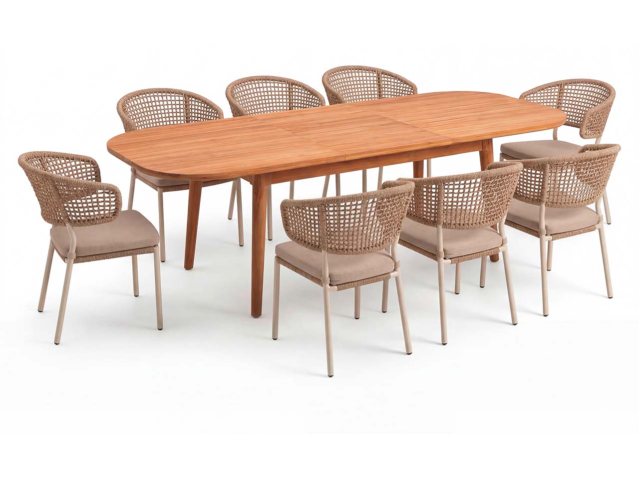 Gartenmöbel-Set "Madera & Spitz" 9-tlg. 1 Tisch 180/240 x 100 cm, 8 Sessel, teak/sand