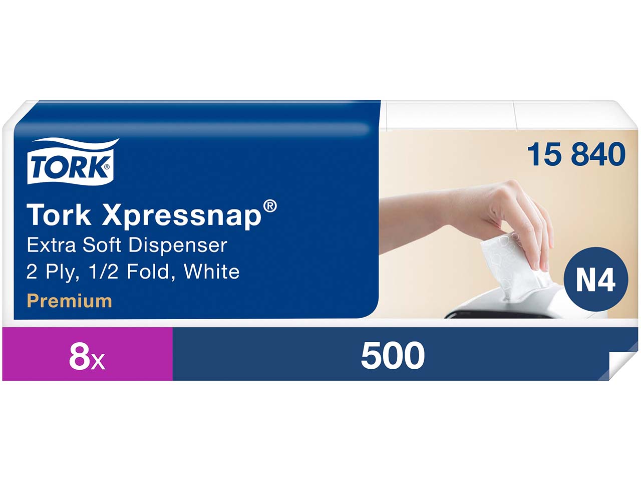 Tork Xpressnap Extra Softe-Servietten "Premium N4" 1/4-Falzung, 8 x 500 Blatt, weiß