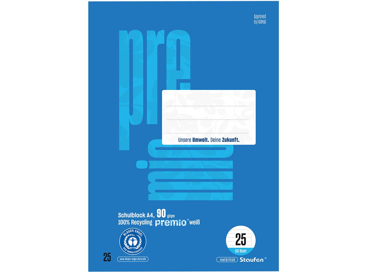 Staufen "Premio" Schulblock DIN A4 Lineatur 25, 90g/m²