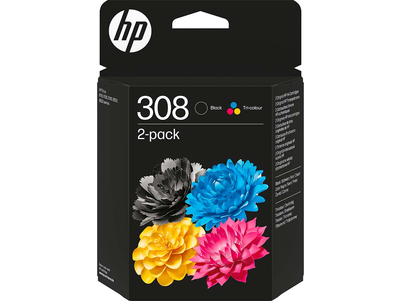 HP 2er-Set Druckköpfe 6L6S6UE, Nr. 308 schwarz, cyan, magenta, gelb