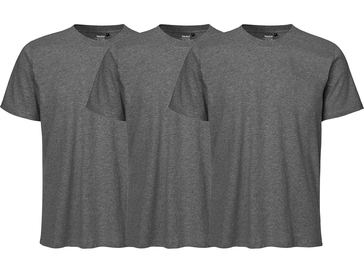 Neutral 3er-Pack Bio-Unisex-T-Shirt mit Rundhalsausschnitt, dark heather, Gr. XL