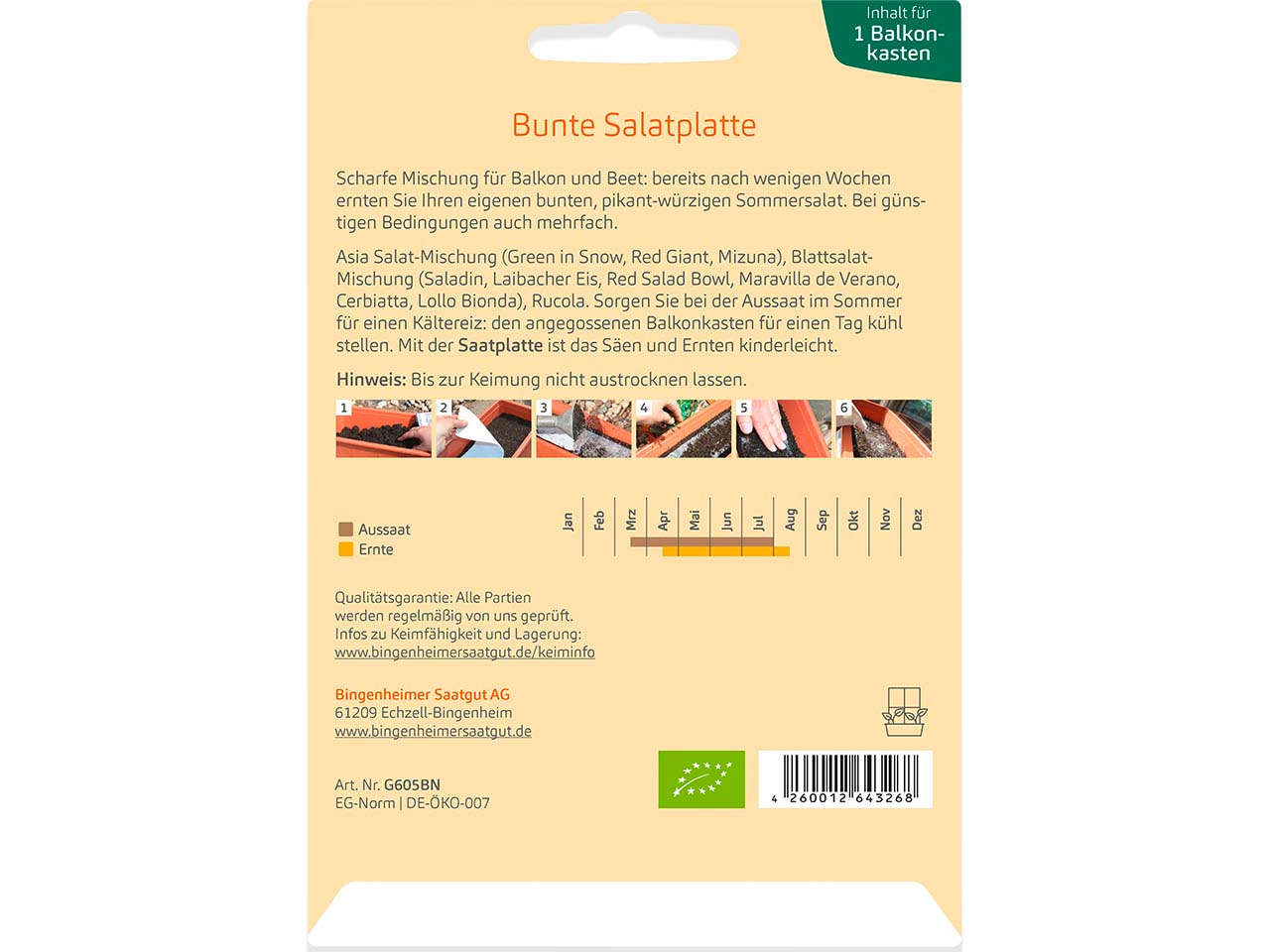 bingenheimer saatgut Bio-Saatmischung "Bunte Salatplatte" für den Balkonkasten, 1 Stk.