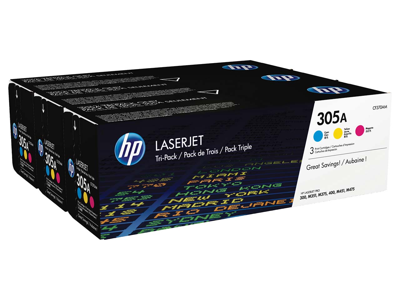 hp 3er Set Druckkassetten CF370AM, Nr. 305A cyan, magenta, gelb