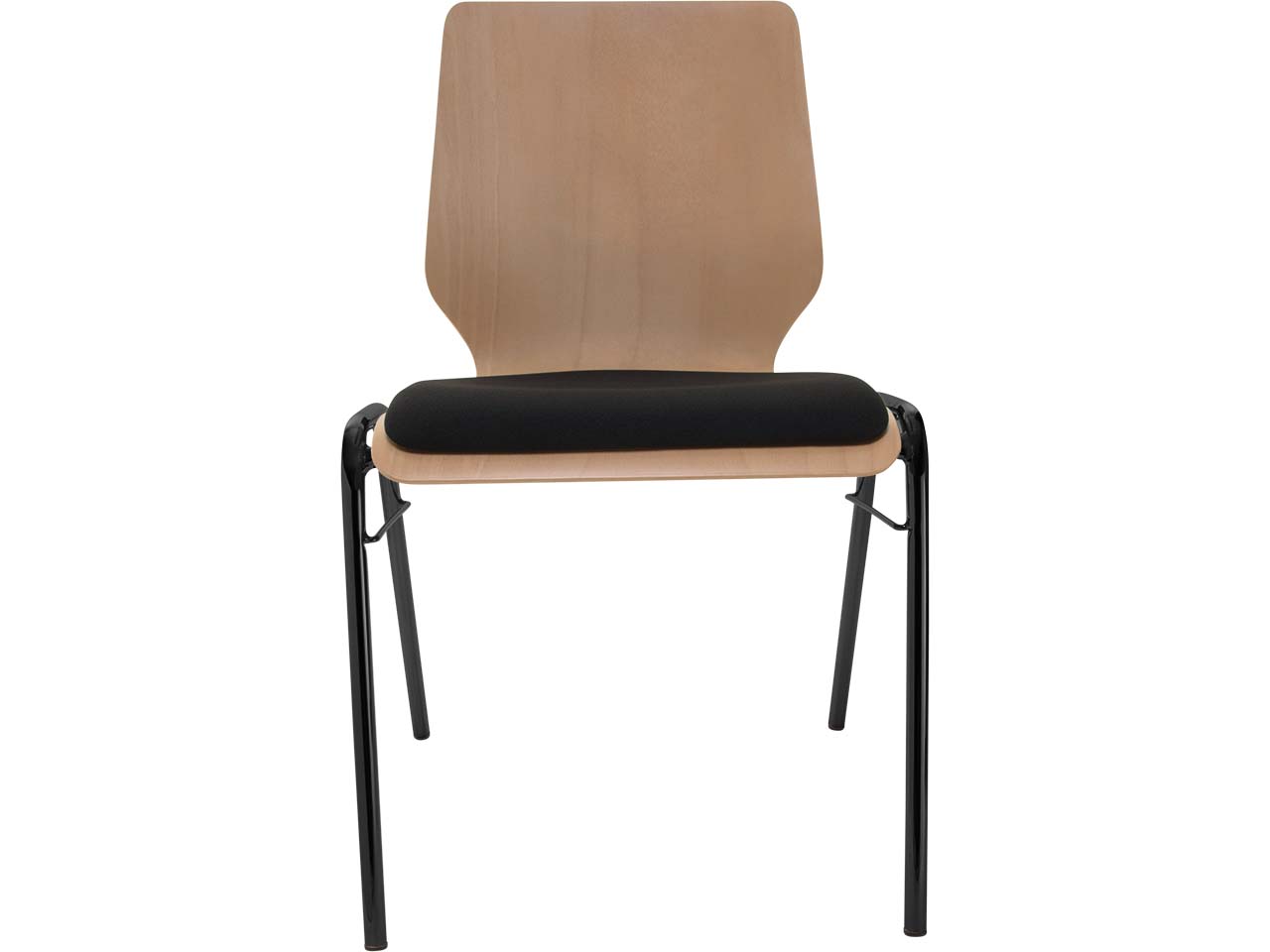Besucherstuhl "A2" Buche, Gestell schwarz, Steg, Sitzpolster schwarz