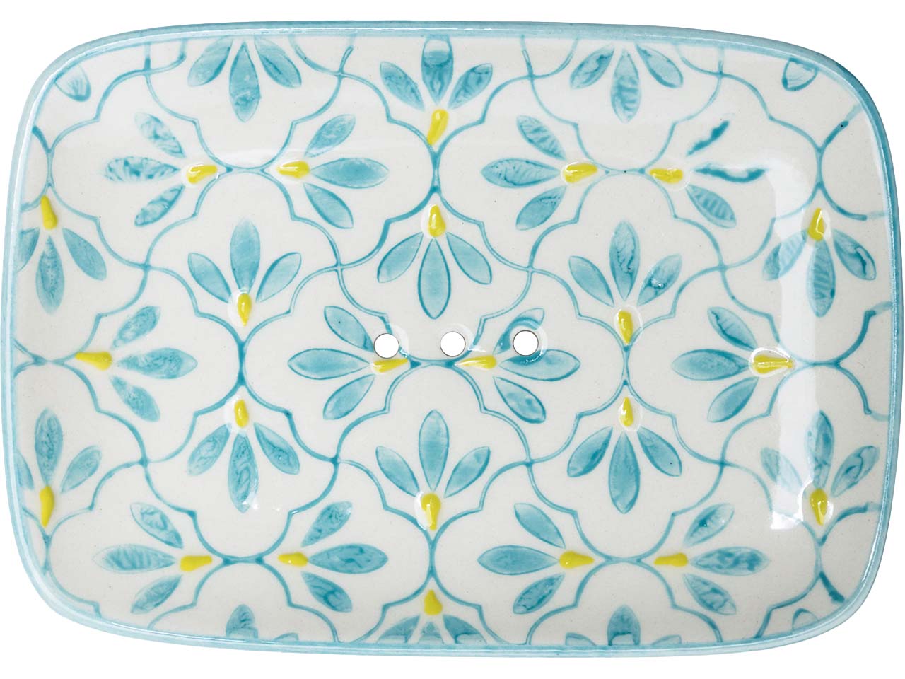 tranquillo Seifenschale "FLORAL" weiß/blau/gelb, aus Steinzeug, rechteckig