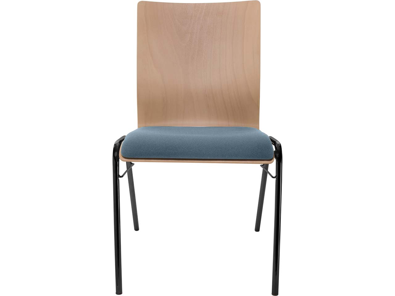 Besucherstuhl "A45" Buche, Gestell schwarz, Steg, Sitzpolster stahlblau