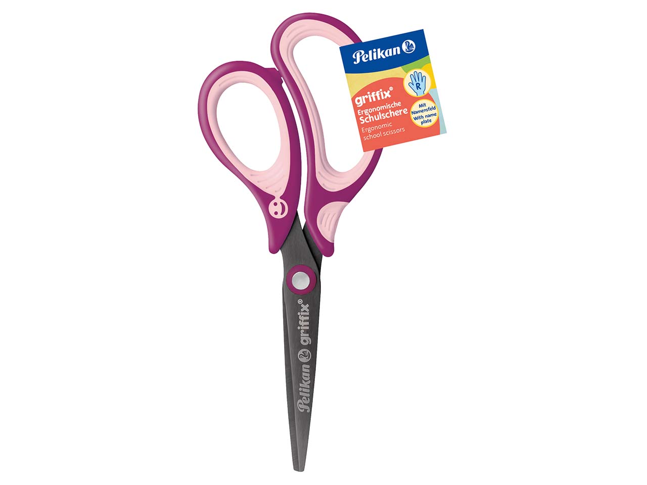 Pelikan Ergonomische Schulschere "griffix" sweet berry, für Rechtshänder*innen,spitz,15 cm