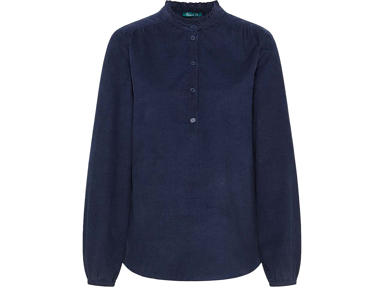 tranquillo Bio-Damen-Cord-Bluse mit Rüschen-Kragen, night, Gr. 36