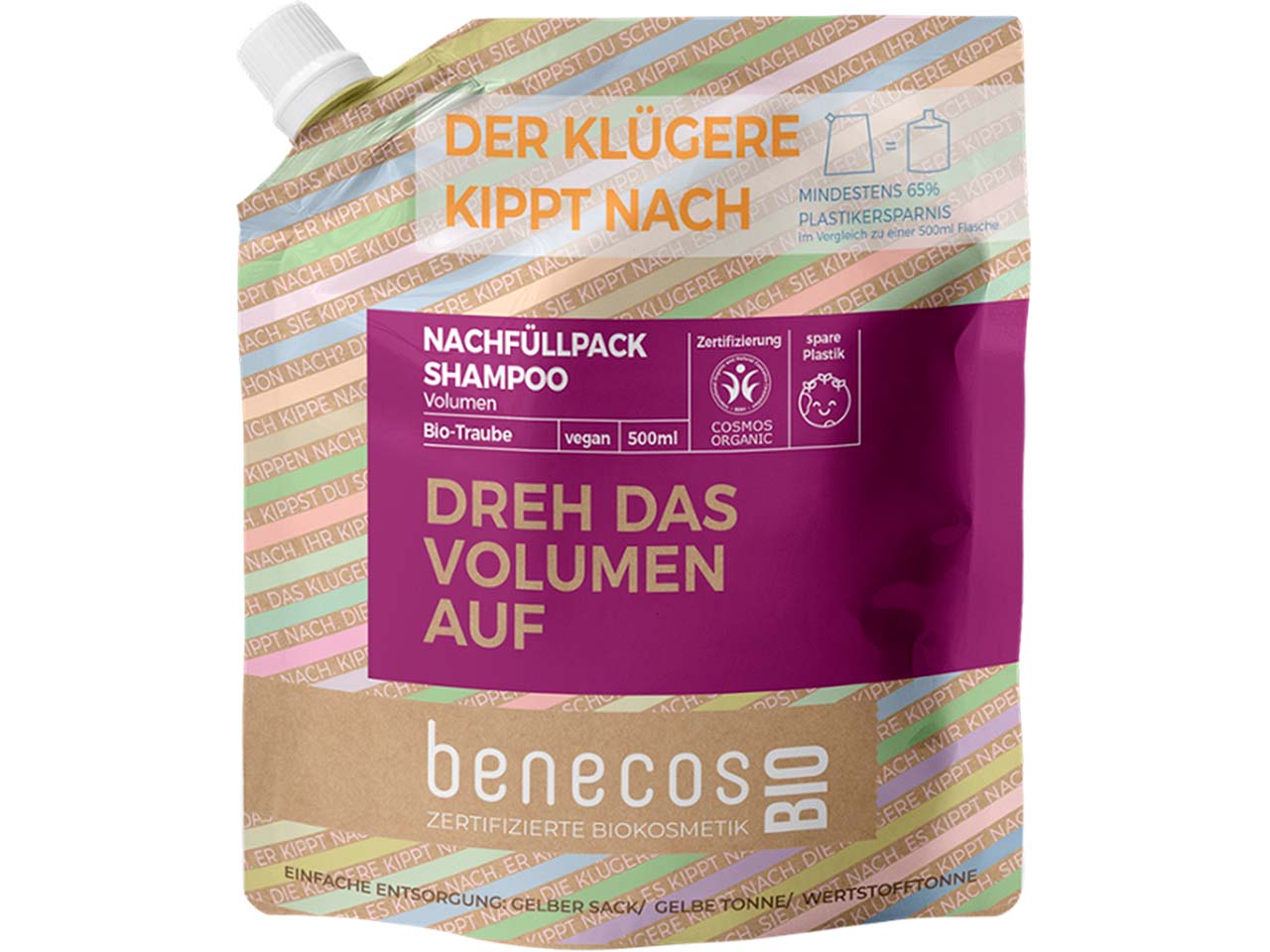 benecos Bio-Shampoo-Nachfüllbeutel "Volumen" mit Bio-Traube, 500 ml