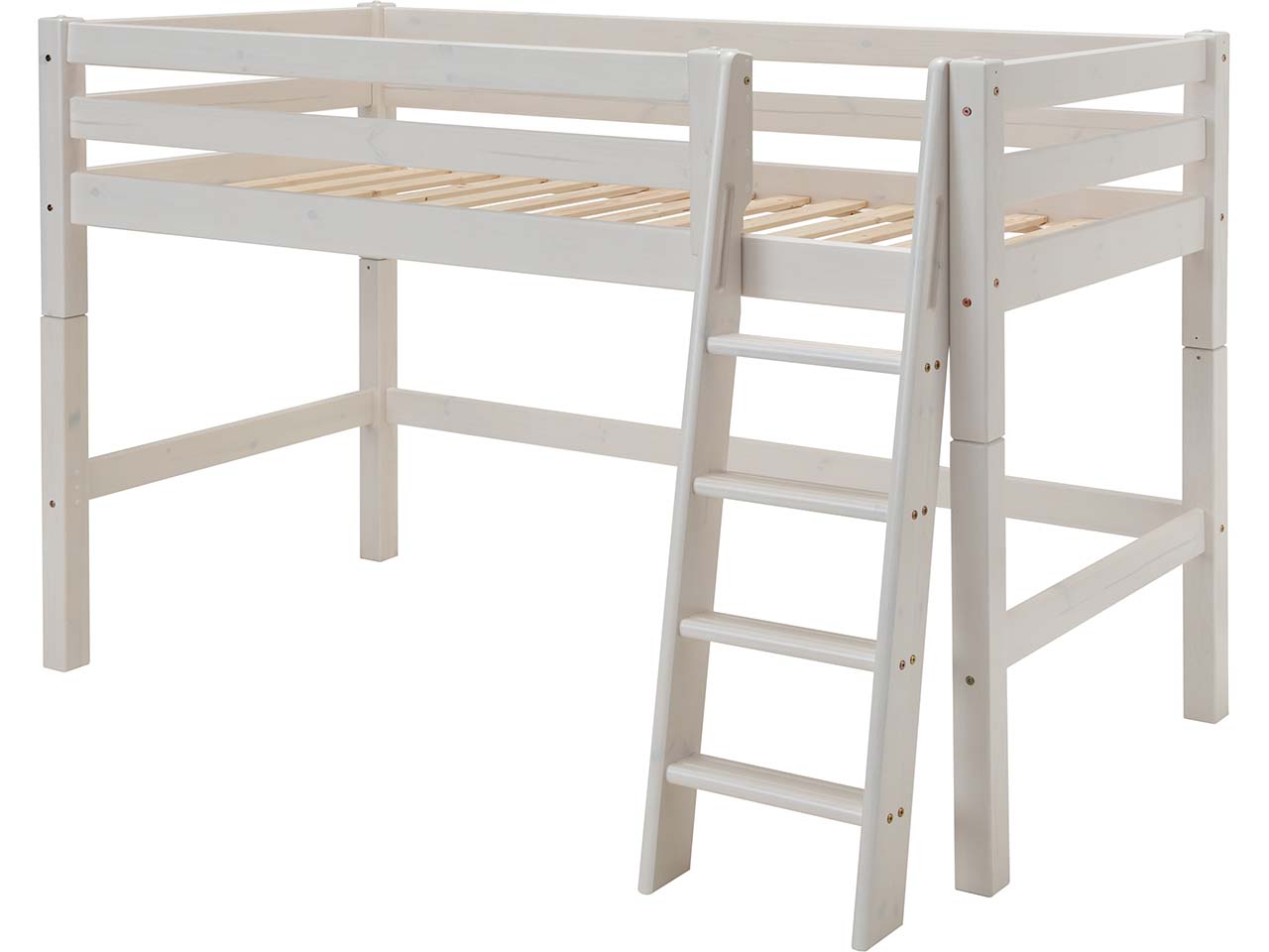 Hochbett "Infanskids" mittelhoch, B90xT200xH140 cm, Leiter schräg, Kiefer weiß