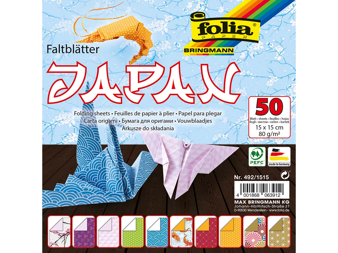 folia Faltblätter "Japan" 80g/m², 15x15cm