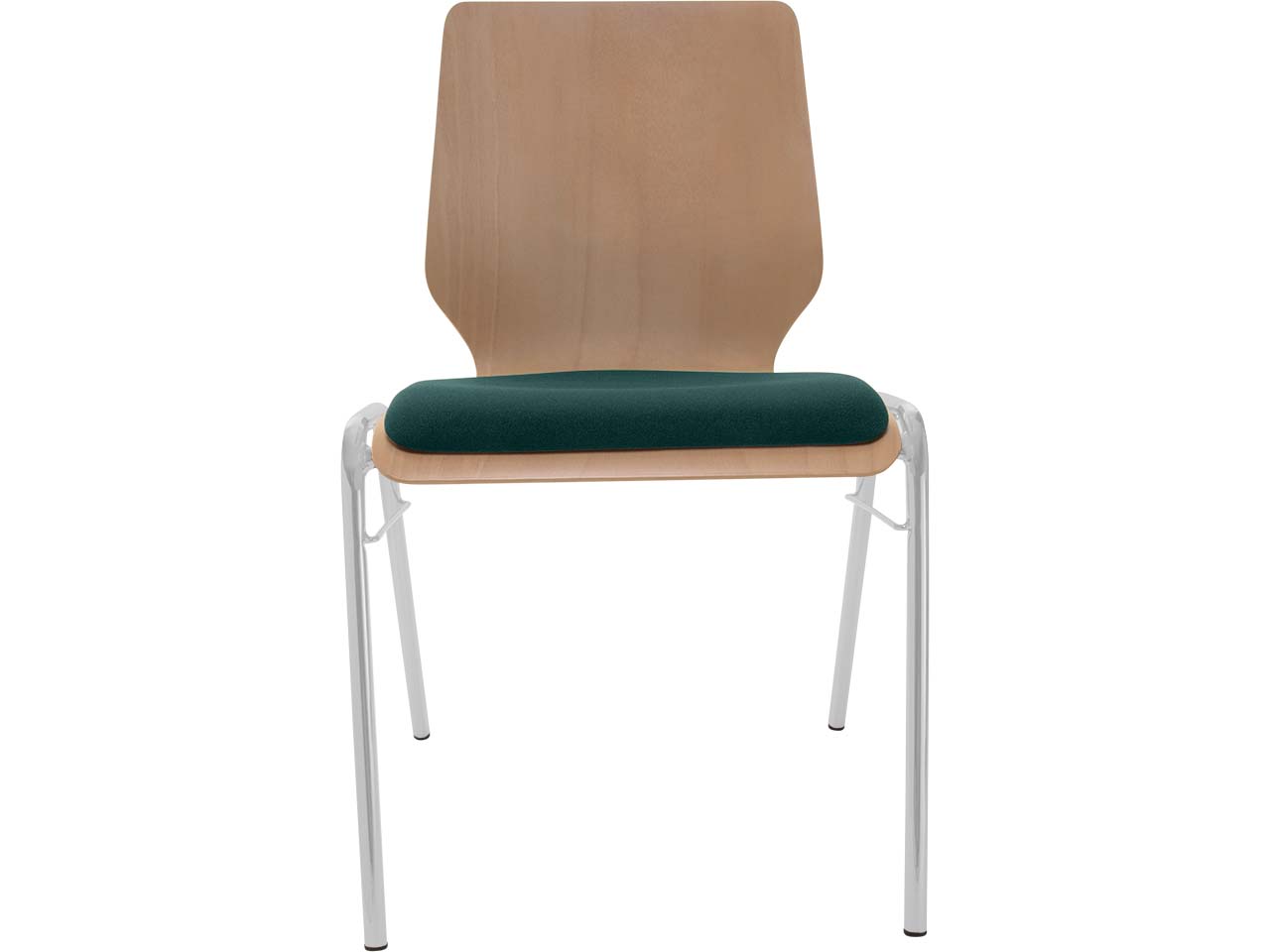 Besucherstuhl "A2" Buche, Gestell silber, Steg, Sitzpolster dunkelgrün