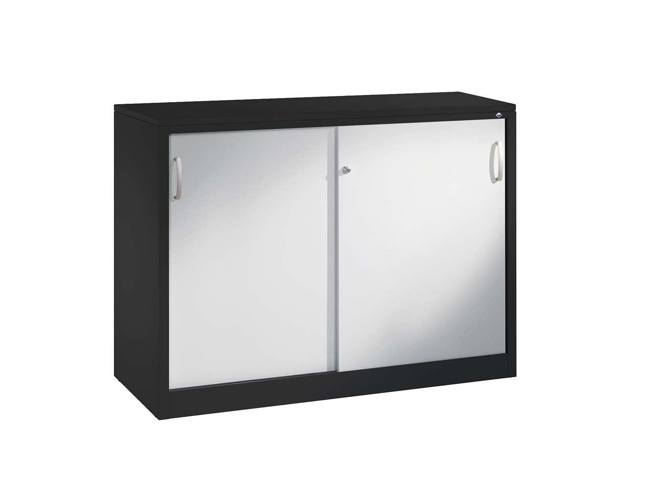 Schiebetürenschrank aus Stahl 120 cm breit anthrazit/alusilber  T 50  H 120