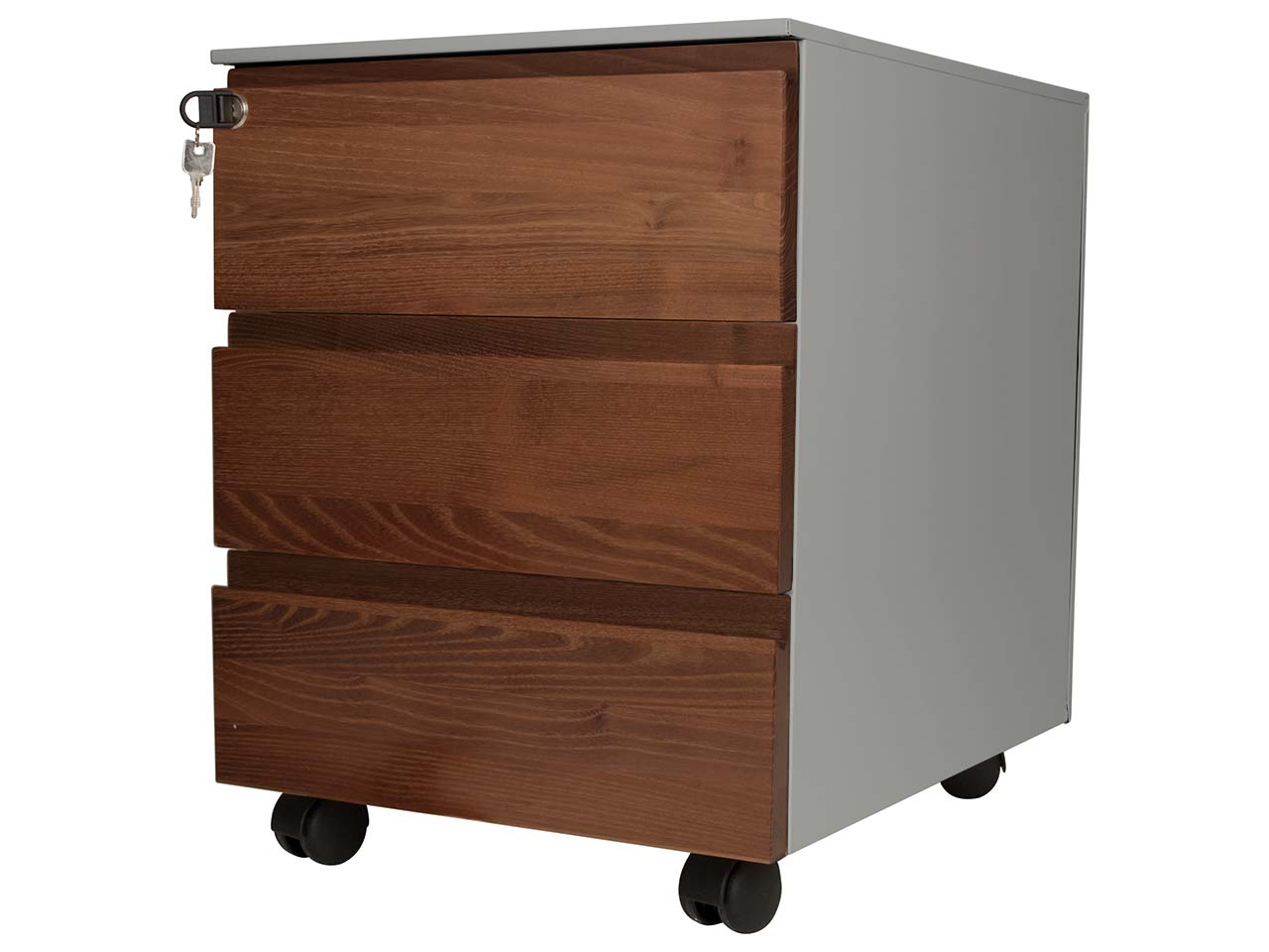 Rollcontainer "CONTACT" 3 SL, soft close, Robinie geölt, B42xT53,3xH55 cm, silber