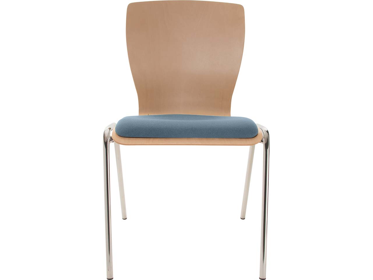Besucherstuhl "A29" Buche, Gestell verchromt, Sitzpolster stahlblau