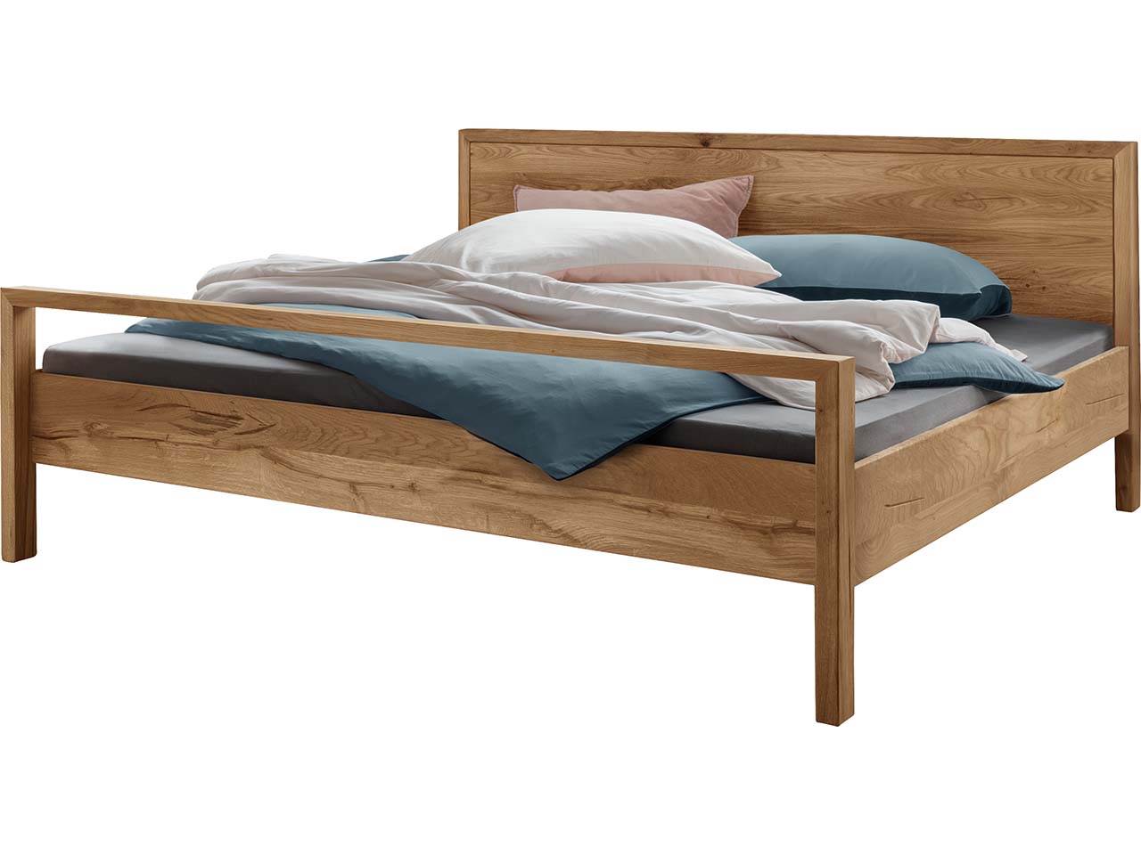 Cinall Massivholzbett "Aalbaek" Fußteil hoch, Kopfteil aus Holz, 180x200 cm, Eiche