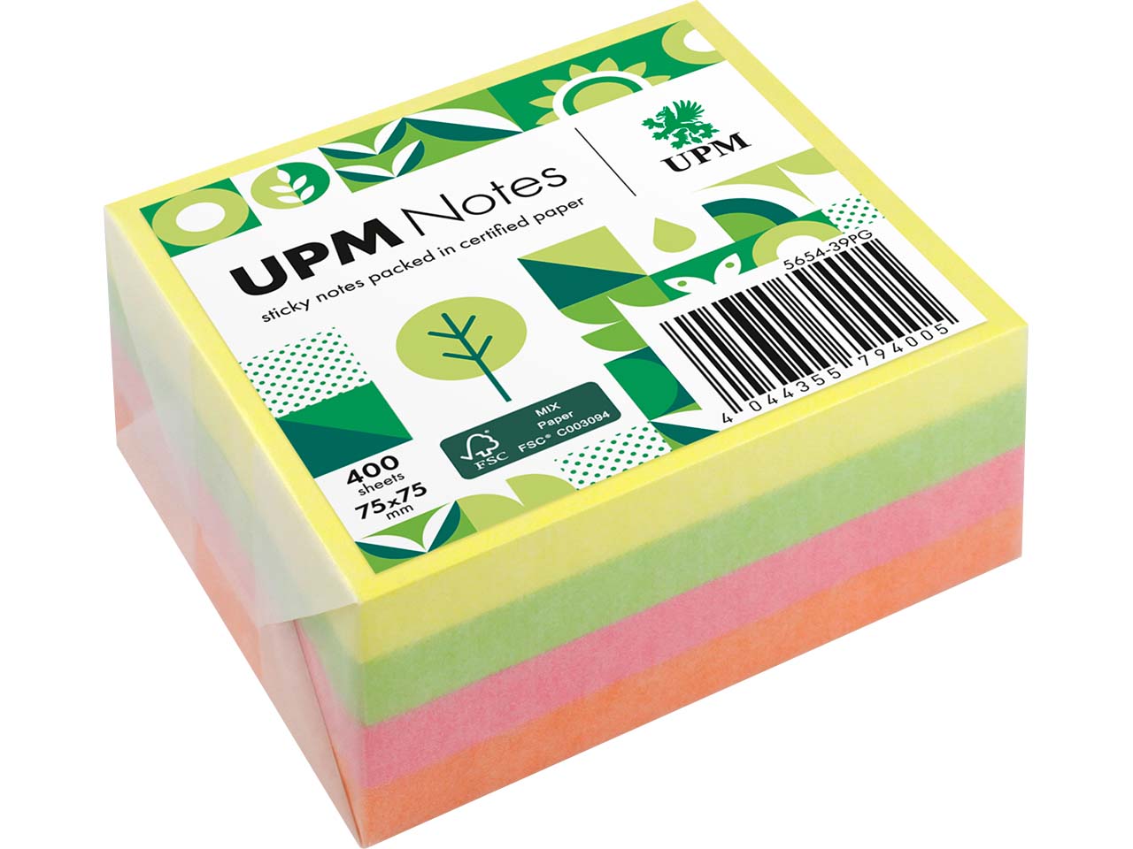UPM Super Sticky Haftnotiz-Quader "Brillantmix" 75 x 75 mm, 400 Blatt, farbig sortiert