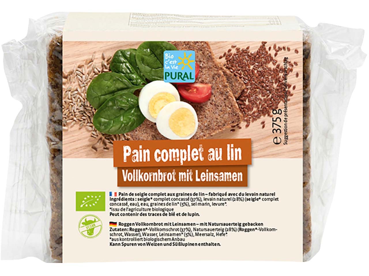 PURAL Bio-Vollkornbrot mit Leinsamen, 375 g