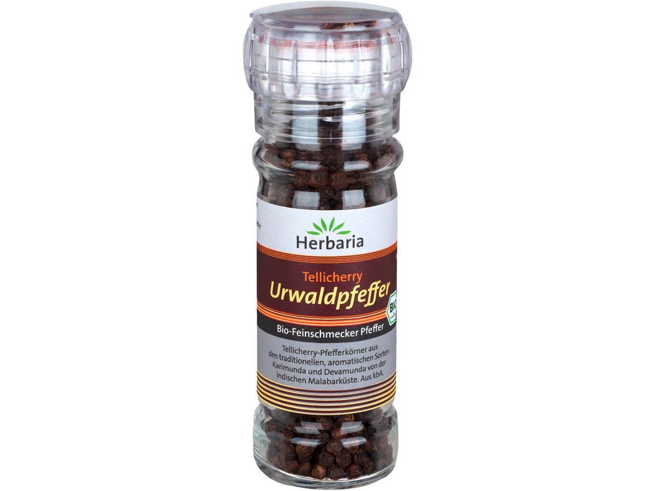 Herbaria Bio-Urwaldpfeffer "Tellicherry" in Glasmühle, 50 g