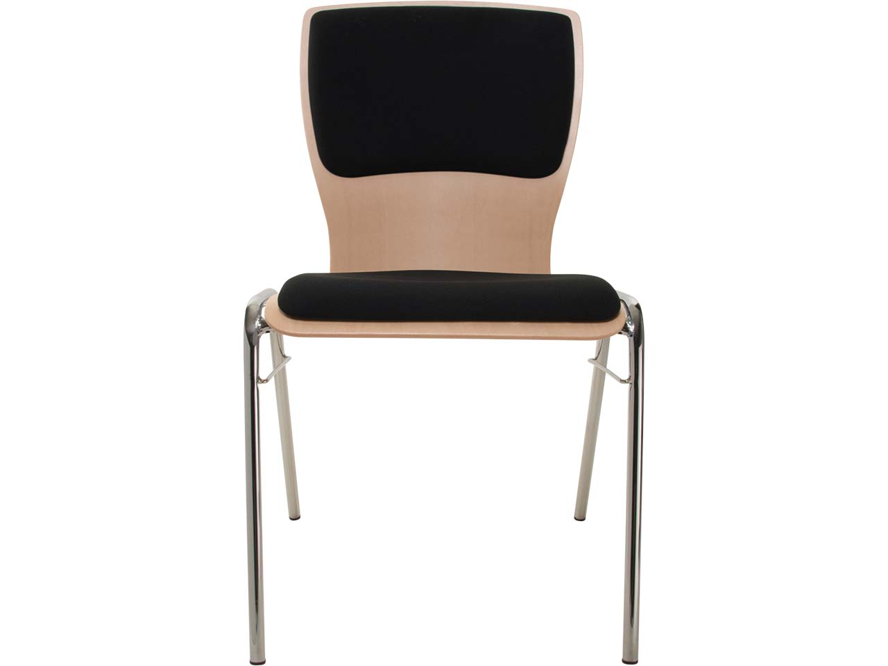 Besucherstuhl "A29" Buche lackiert, Gestell verchr., Steg, Sitz- und Rückenpolster schwarz