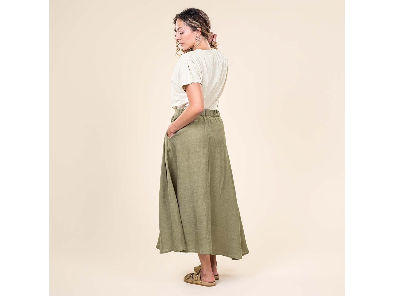 Living Crafts Damen-Midi-Rock 'TOBIANA' mit flexiblem Bund, sage, Gr. 36