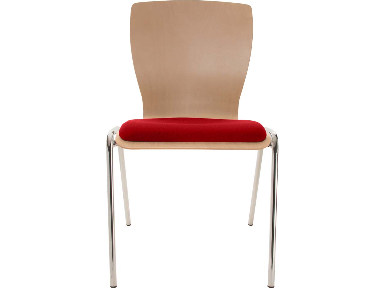 Besucherstuhl "A29" Buche, Gestell verchromt, Sitzpolster rot
