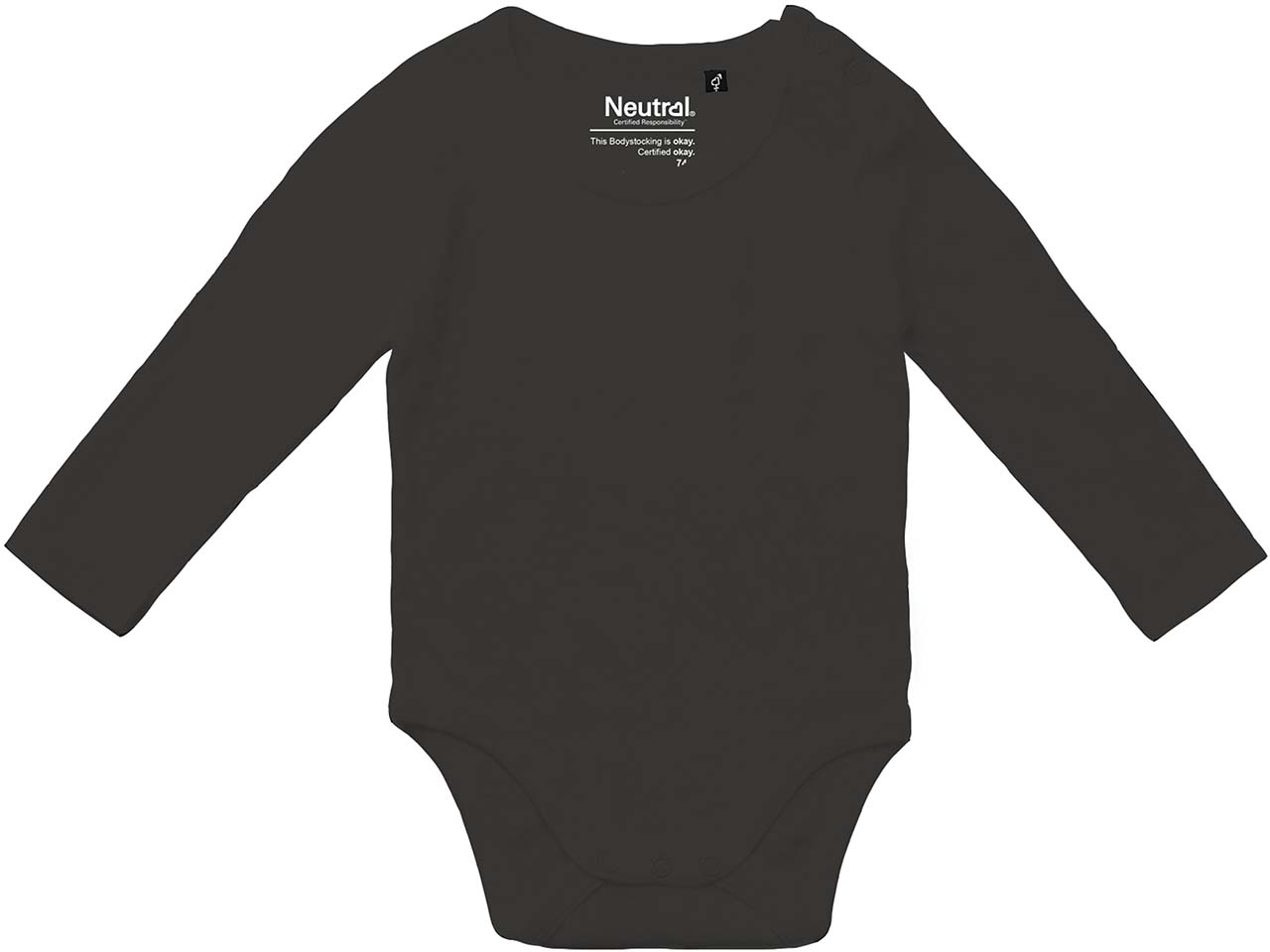 Neutral Bio-Baby-Langarmbody mit Metalldruckknöpfen an der Schulter, charcoal, Gr. 86
