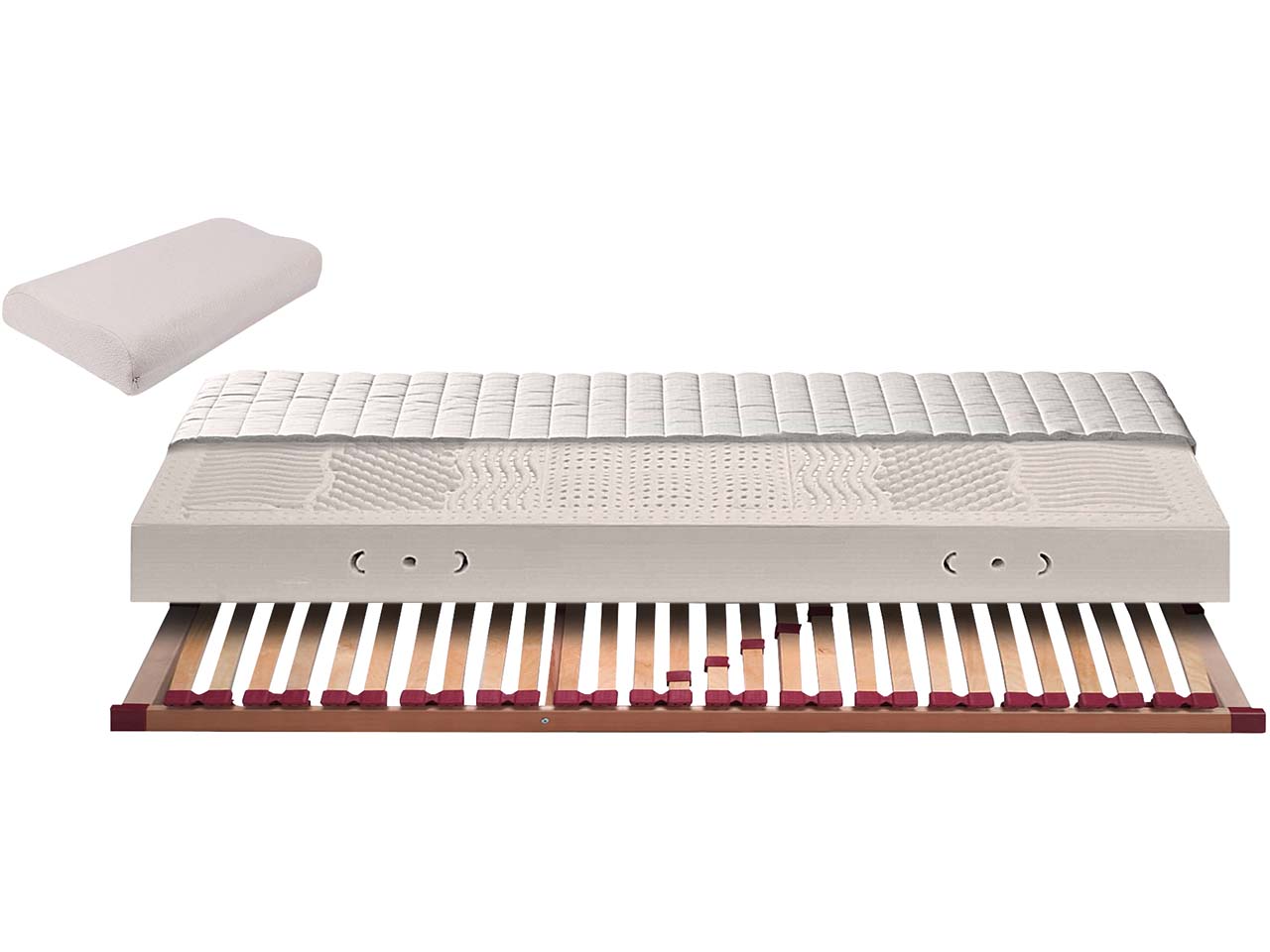 Lonsberg Matratzenset "7-Zonen" medium, Naturlatex, 90 x 200 cm, inkl. Lattenrost und Kiss