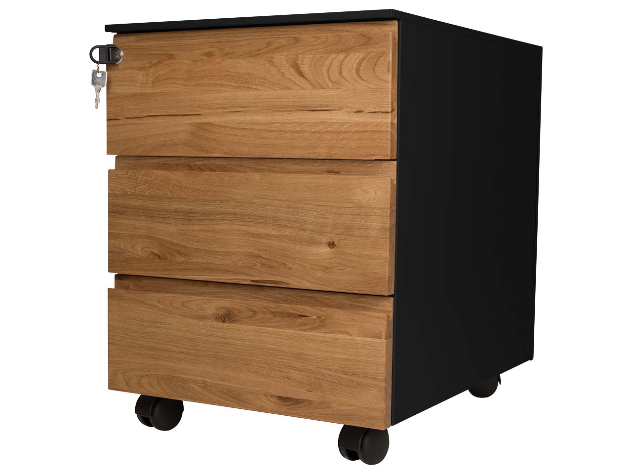 Rollcontainer "CONTACT" 3 SL, soft close, Eiche geölt, B42xT53,3xH55 cm, schwarz