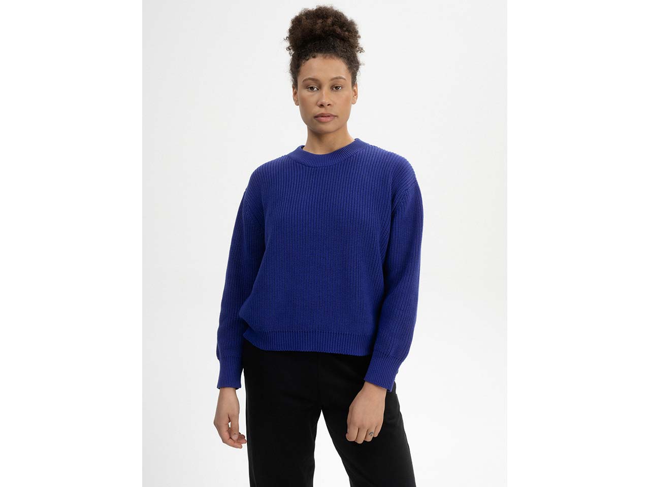 MELA Bio-Damen-Strickpullover 'ADAH' mit Rundhalsausschnitt, bold blue, Gr. L