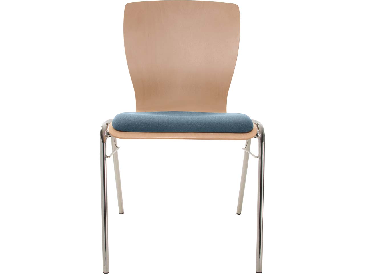 Besucherstuhl "A29" Buche, Gestell verchromt, Steg, Sitzpolster stahlblau
