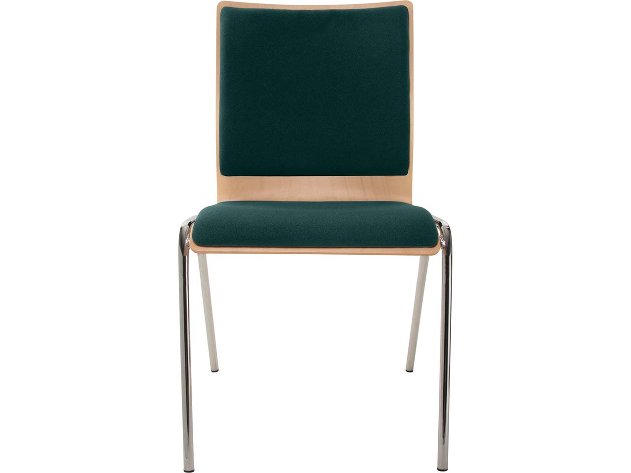 Besucherstuhl "A45" Buche lackiert, Gestell verchromt, Sitz- und Rückenpolster dunkelgrün