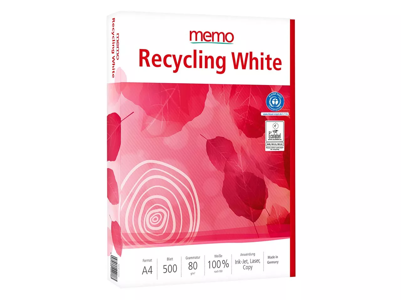 500 Blatt memo Multifunktionales Kopierpapier 'Recycling White' DIN A4, 80 g/m²